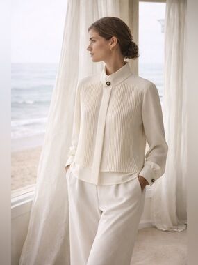 Vintage Matsuda Nicole Japan Ivory Pleated Avant-Garde Blouse Sculptural Collar